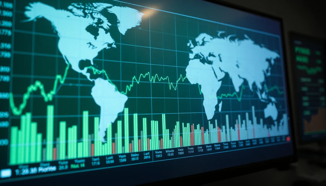 Gráfico de tendencias financieras en pantalla digital